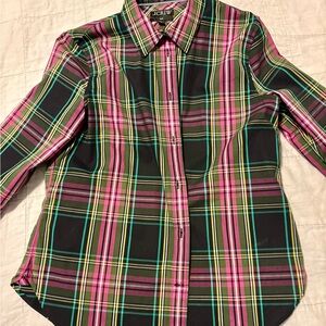 J. Crew Vibrant Plaid Shirt in Pink and Green